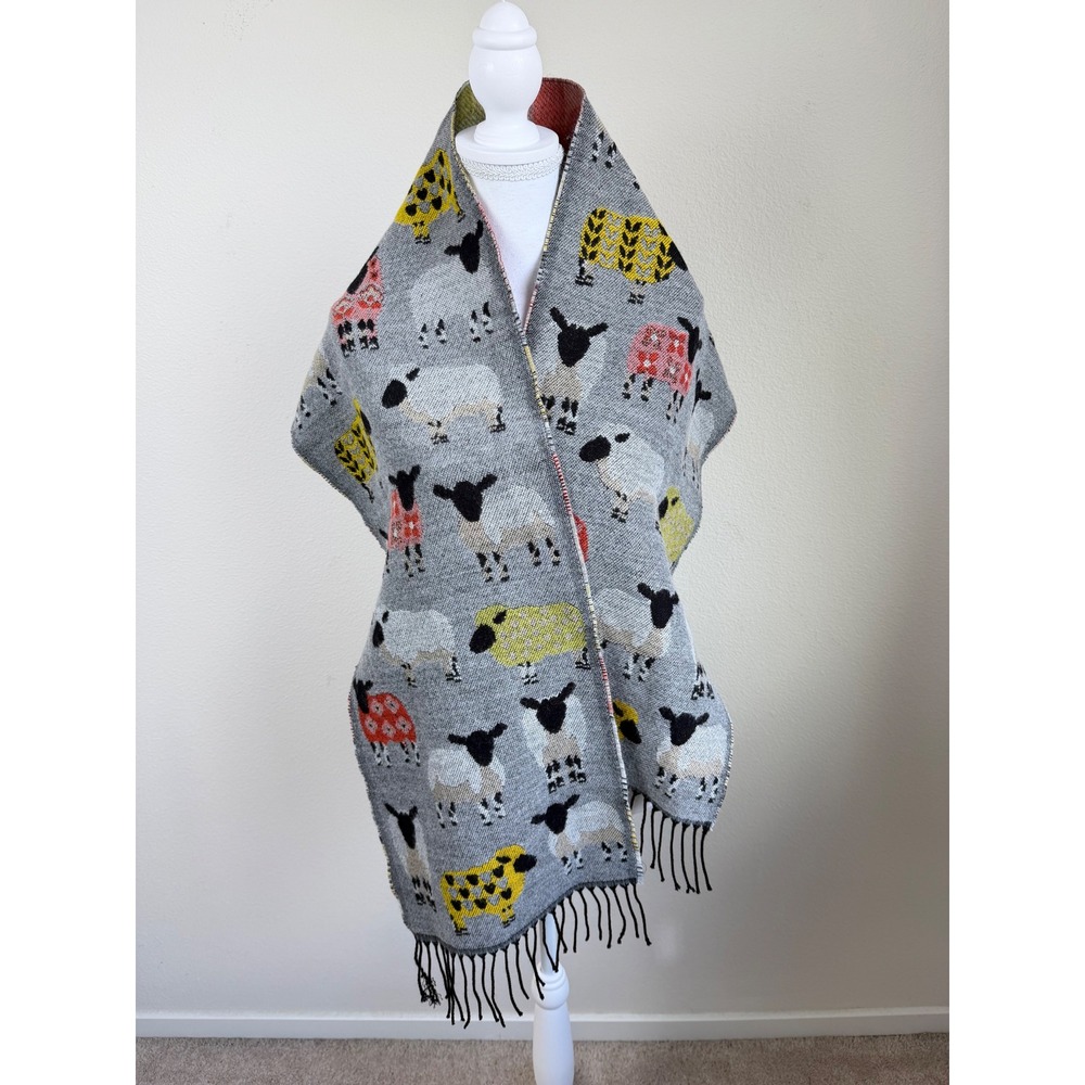 Jimmy Hourihan Women Acrylic Scarf Molina Sheep Fringed Novelty Whimsical France